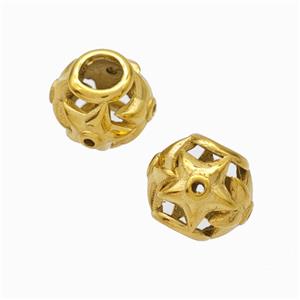 Titanium Steel Round Beads Large Hole Hollow Flower Gold Plated, approx 9-10mm, 4mm hole [SSB6880]