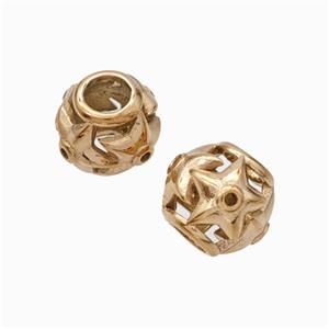 Titanium Steel Round Beads Large Hole Hollow Flower Rose Gold, approx 9-10mm, 4mm hole [SSB6881]