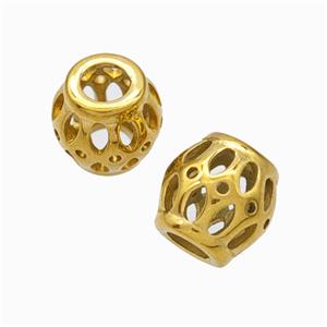 Titanium Steel Barrel Beads Large Hole Hollow Gold Plated, approx 9-10mm, 4mm hole [SSB6884]