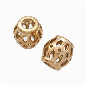 Titanium Steel Barrel Beads Large Hole Hollow Rose Gold, approx 9-10mm, 4mm hole [SSB6885]