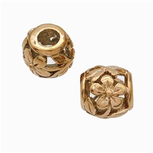 Titanium Steel Barrel Beads Large Hole Hollow Flower Rose Gold, approx 9-10mm, 4mm hole [SSB6887]