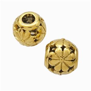 Titanium Steel Round Beads Large Hole Hollow Flower Gold Plated, approx 9-10mm, 4mm hole [SSB6888]