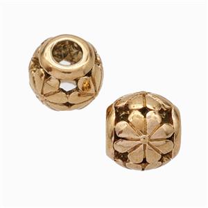 Titanium Steel Round Beads Large Hole Hollow Flower Rose Gold, approx 9-10mm, 4mm hole [SSB6889]