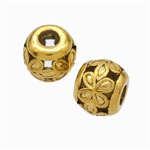 Titanium Steel Round Beads Large Hole Hollow Flower Gold Plated, approx 9-10mm, 4mm hole [SSB6890]
