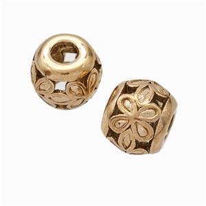 Titanium Steel Round Beads Large Hole Hollow Flower Rose Gold, approx 9-10mm, 4mm hole [SSB6891]