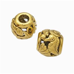 Titanium Steel Round Beads Large Hole Hollow Seahorse Gold Plated, approx 9-10mm, 4mm hole [SSB6892]