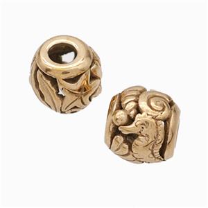 Titanium Steel Round Beads Large Hole Hollow Seahorse Rose Gold, approx 9-10mm, 4mm hole [SSB6893]