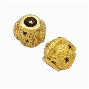 Titanium Steel Round Beads Large Hole Hollow Snake Gold Plated, approx 9-10mm, 4mm hole [SSB6894]