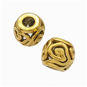 Titanium Steel Round Beads Large Hole Hollow Cloud Gold Plated, approx 9-10mm, 4mm hole [SSB6896]