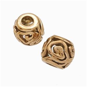 Titanium Steel Round Beads Large Hole Hollow Cloud Rose Gold, approx 9-10mm, 4mm hole [SSB6897]