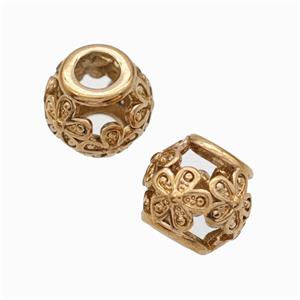 Titanium Steel Round Beads Large Hole Hollow Flower Rose Gold, approx 9-10mm, 4mm hole [SSB6899]
