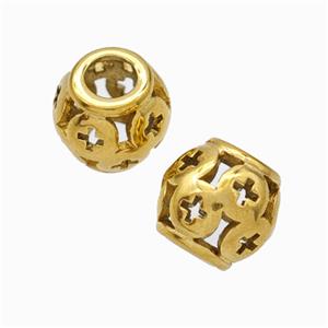 Titanium Steel Barrel Beads Large Hole Hollow Gold Plated, approx 9-10mm, 4mm hole [SSB6900]
