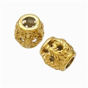 Titanium Steel Barrel Beads Large Hole Hollow Gold Plated, approx 9-10mm, 4mm hole [SSB6902]