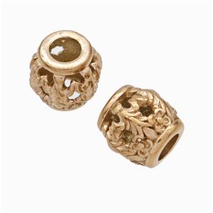 Titanium Steel Barrel Beads Large Hole Hollow Rose Gold, approx 9-10mm, 4mm hole [SSB6903]