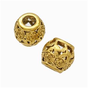 Titanium Steel Round Beads Large Hole Hollow Flower Gold Plated, approx 9-10mm, 4mm hole [SSB6904]
