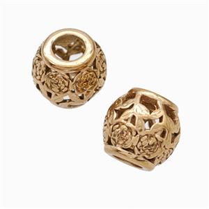 Titanium Steel Round Beads Large Hole Hollow Flower Rose Gold, approx 9-10mm, 4mm hole [SSB6905]