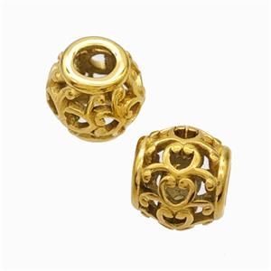 Titanium Steel Round Beads Large Hole Hollow Gold Plated, approx 9-10mm, 4mm hole [SSB6906]