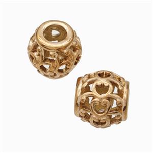 Titanium Steel Round Beads Large Hole Hollow Rose Gold, approx 9-10mm, 4mm hole [SSB6907]