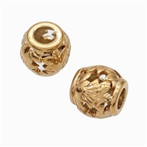 Titanium Steel Barrel Beads Large Hole Hollow Leaf Rose Gold, approx 9-10mm, 4mm hole [SSB6909]