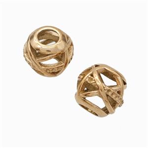 Titanium Steel Round Beads Large Hole Hollow Rose Gold, approx 9-10mm, 4mm hole [SSB6911]