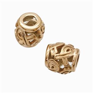 Titanium Steel Barrel Beads Large Hole Hollow Awareness Ribbons Rose Gold, approx 9-10mm, 4mm hole [SSB6913]