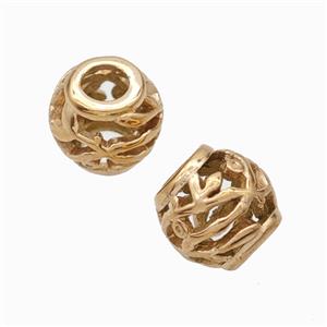 Titanium Steel Barrel Beads Large Hole Hollow Rose Gold, approx 9-10mm, 4mm hole [SSB6915]
