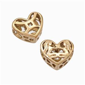 Titanium Steel Heart Beads Zodiac Gemini Large Hole Hollow Rose Gold, approx 12mm, 4mm hole [SSB6921]