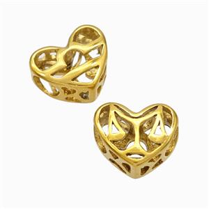 Titanium Steel Heart Beads Zodiac Libra Large Hole Hollow Gold Plated, approx 12mm, 4mm hole [SSB6928]