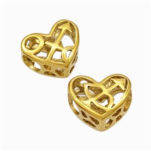 Titanium Steel Heart Beads Zodiac Sagittarius Large Hole Hollow Gold Plated, approx 12mm, 4mm hole [SSB6932]