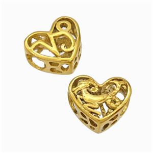 Titanium Steel Heart Beads Zodiac Capricorn Large Hole Hollow Gold Plated, approx 12mm, 4mm hole [SSB6934]