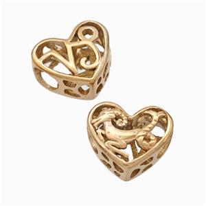 Titanium Steel Heart Beads Zodiac Capricorn Large Hole Hollow Rose Gold, approx 12mm, 4mm hole [SSB6935]