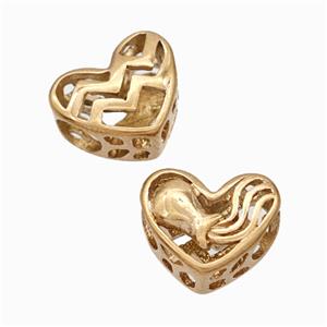 Titanium Steel Heart Beads Zodiac Aquarius Large Hole Hollow Rose Gold, approx 12mm, 4mm hole [SSB6937]