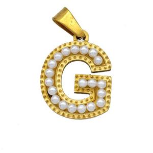 Stainless Steel Pendant Pave Pearlized Resin Letter-G Gold Plated, approx 10-15mm [SSB6947]