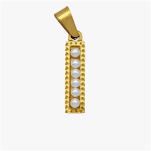 Stainless Steel Pendant Pave Pearlized Resin Letter-I Gold Plated, approx 10-15mm [SSB6949]