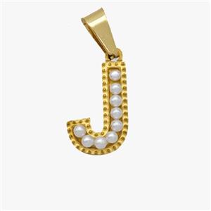Stainless Steel Pendant Pave Pearlized Resin Letter-J Gold Plated, approx 10-15mm [SSB6950]