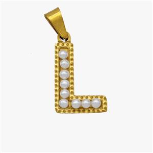Stainless Steel Pendant Pave Pearlized Resin Letter-L Gold Plated, approx 10-15mm [SSB6952]