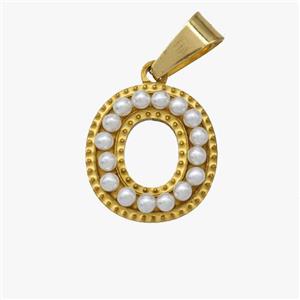 Stainless Steel Pendant Pave Pearlized Resin Letter-O Gold Plated, approx 10-15mm [SSB6955]