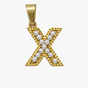 Stainless Steel Pendant Pave Pearlized Resin Letter-X Gold Plated, approx 10-15mm [SSB6964]