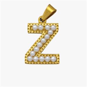 Stainless Steel Pendant Pave Pearlized Resin Letter-Z Gold Plated, approx 10-15mm [SSB6966]