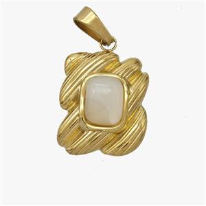 Stainless Steel Pendant Pave White Jade Gold Plated, approx 15-17mm [SSB7022]
