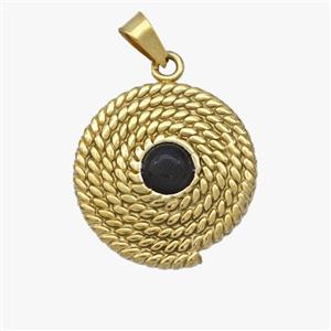 Stainless Steel Spiral Circle Pendant Pave Black Onyx Gold Plated, approx 20mm [SSB7023]