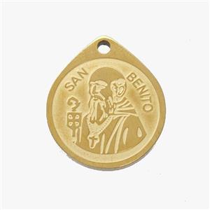 Stainless Steel Pendant San Benito Circle Medal Gold Plated, approx 15-17mm [SSB7038]