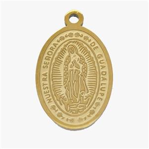 Stainless Steel Pendant Medal Virgin Mary Oval Gold Plated, approx 16-22mm [SSB7041]