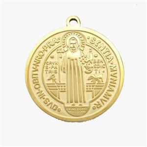 Stainless Steel Pendant Medal Jesus Circle Gold Plated, approx 20mm [SSB7042]