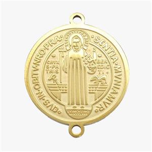 Stainless Steel Connector Medal Jesus Circle Gold Plated, approx 20mm [SSB7045]