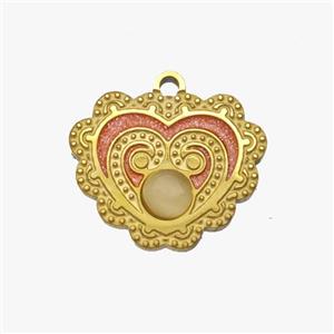 Stainless Steel Heart Pendant Pave White Jade Gold Plated, approx 16.5mm [SSB7047]