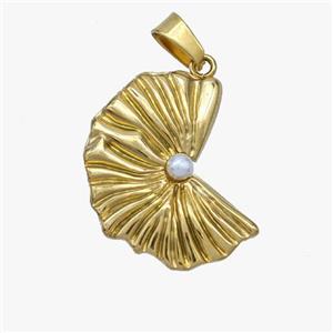 Stainless Steel Leaf Pendant Pave Pearlized Resin Gold Plated, approx 18-22mm [SSB7080]