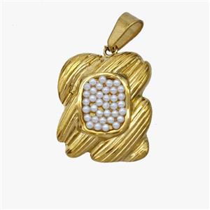 Stainless Steel Pendant Pave Pearlized Resin Gold Plated, approx 15-17.5mm [SSB7085]
