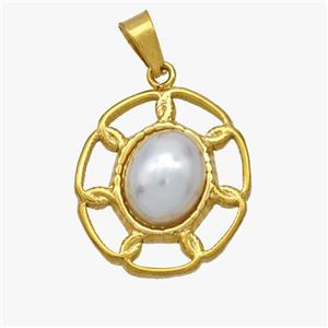 Stainless Steel Tortoise Shell Pendant Pave Pearlized Resin Gold Plated, approx 17.5-19.5mm [SSB7086]
