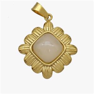 Stainless Steel Flower Pendant Pave Jade Gold Plated, approx 20mm [SSB7088]